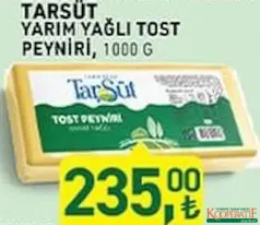 TARIM KREDİ TARSÜT YARIM YAĞLI TOST PEYNİRİ 1 KG fiyat ve kampanya bilgisi